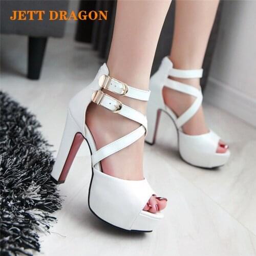JETT DRAGON Summer Sandals Ladies Shoes Waterproof Platform Super High Heel Sandals Fashion Roman Style Fish Mouth Shoes Size 43