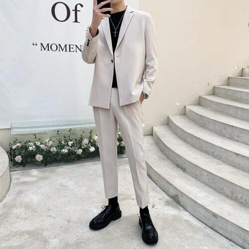 Summer Loose Blazer Suits Men Clothing 2021 Simple All Match One Button Casual Men Suit Set Streetwear Black/Beige
