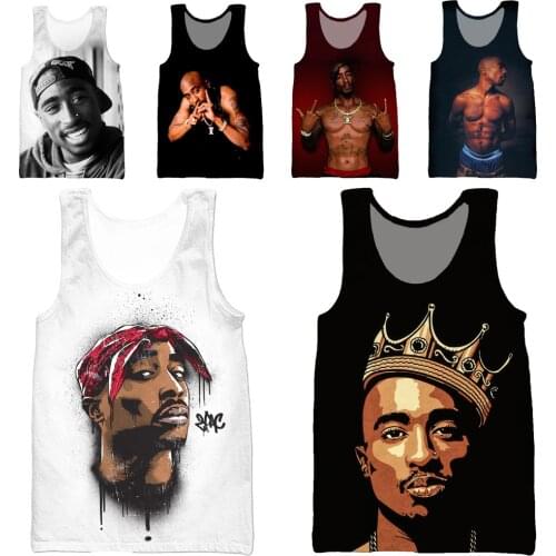 HOXIXIB 2020 Hip Hop 3D Polyester Print Rap Singer 2Pac Vest Men Swim Tupac Tank Tops Women Fitness Undershirt Unisex Clothing