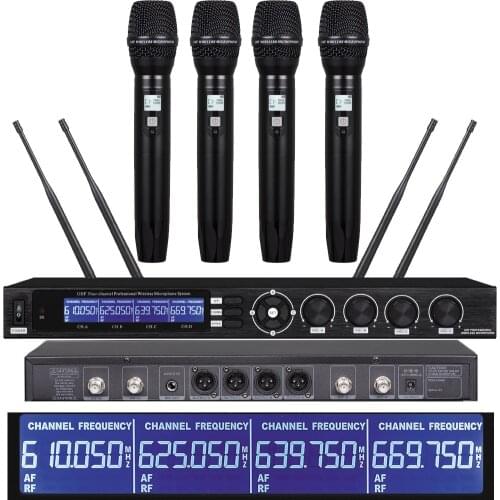 UHF 4 Handheld SKM9000 Karaoke Microphone Wireless Systems 4 Headset Lavalier Home Stage Performance System