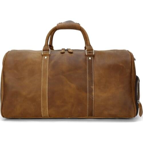 Crazy Horse Vintage Genuine Leather Men Duffle Bag Carry Hand Luggage Travel Bag Natural Cowhide Male Large Weekend Hangbag