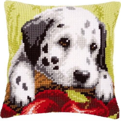 Cross Stitch Cushion Cover Puppy with Apples Needlepoint Kits Printed Canvas Chunky Yarn Cross-stitch Pillow Case Arts & Crafts
