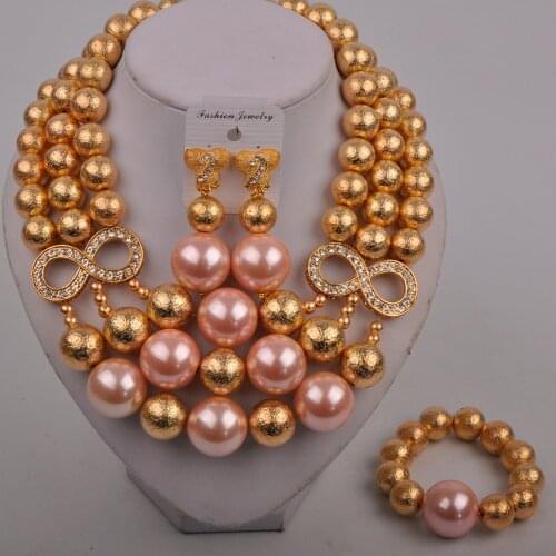 New Arrived Pink African Jewelry Set Costume Necklace Nigerian Wedding Jewelry Sets