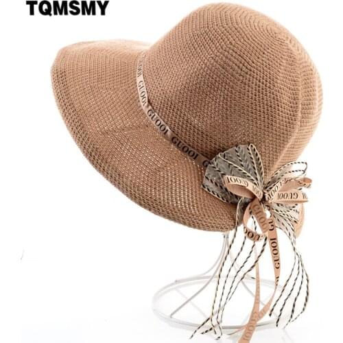 TQMSMY Wide Brim Beach Caps Womens Elegant Sun Hats With Bow-Knot Ladies Outdoor Casula Floppy Hat Summer Sunbonnet TME170
