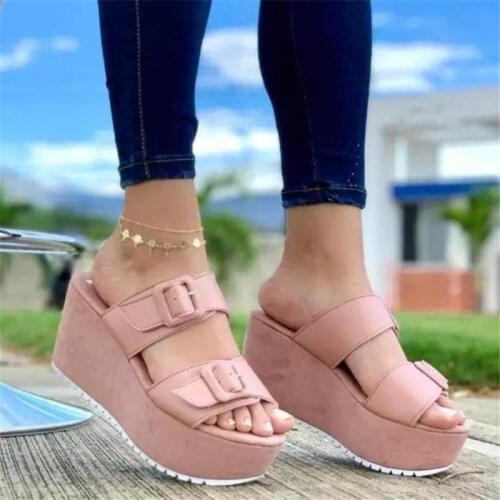 Siddons 2021 Casual Artificial Pu Shoes Pink Heightened Adult Wedge Single-line Three-color Buckle Shoes