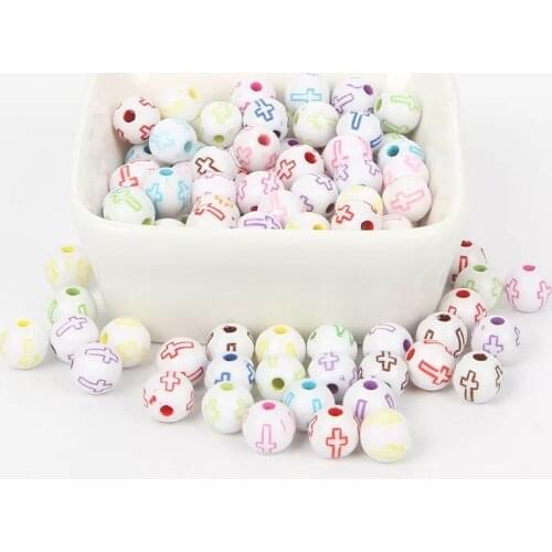 8MM 50Pcs Mixed Colorful Cross Acrylic Beads For Jewellery Marking Loose Spacer Bead Bracelet Necklace Charm Jewelry Finding