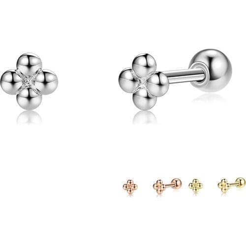 SILVERHOO 925 Sterling Silver Minimalist Tiny Cute Stud Earrings For Women Cross Flower Prevent Allergy Earring Fine Jewelry