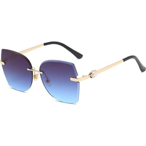 Vintage Sunglasses Women Rimless Pearl Luxury Designer Eyewear Trimming Lens Sun Glasses For Ladies Frameless Okulary Damskie