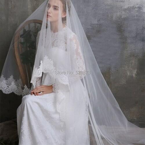 YNQNFS V7 Wedding Accessories Hair Decoration Single Layer French Lace Edge 3m Cathedral Long Wedding Veil Birdcage Bridal Vei