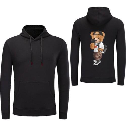 New high-quality hoodie mens dog bear print decoration streetwear punk style youth Harajuku top sweatshirt oversized clothing
