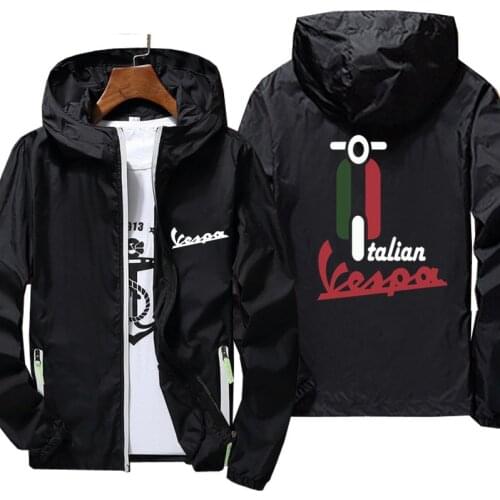 Vespa Italian Motorcycle Ultra Light Mens Hooded Windbreaker Reflective Coat Sunscreen Pilot Beach Cycling Jacket S-7XL
