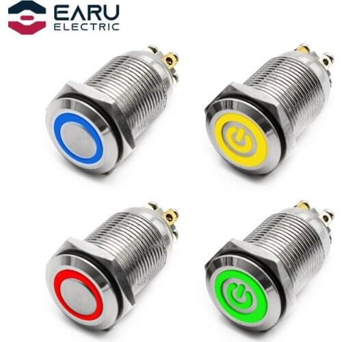 16mm Waterproof Screw Terminal Metal Push Button Switch Self Reset Locking Momentary Latching LED Lamp Power Switch 5V 12V 24V