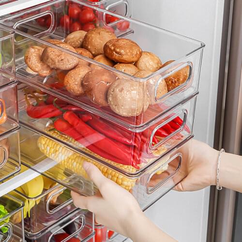 Refrigerator Drawer Food Storage Box Plastic Transparent Keep-Freshing Container Kitchen Stackable Pull-Out Classified Organizer