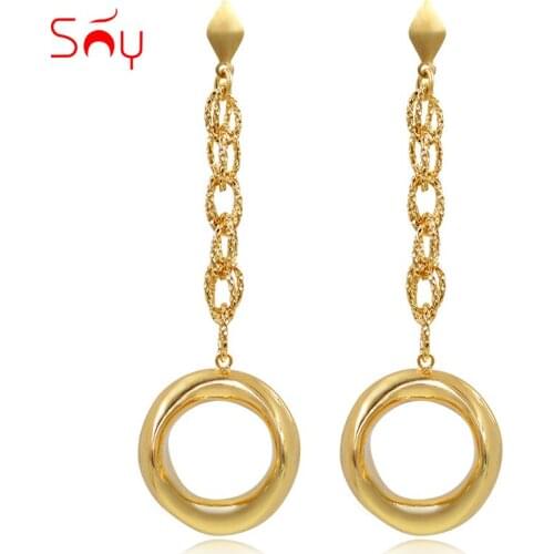 Sunny Jewelry Fashion Jewelry 2020 Long Drop Dangle Earrings For Women Copper High Quality Round Hollow Out For Party Wedding