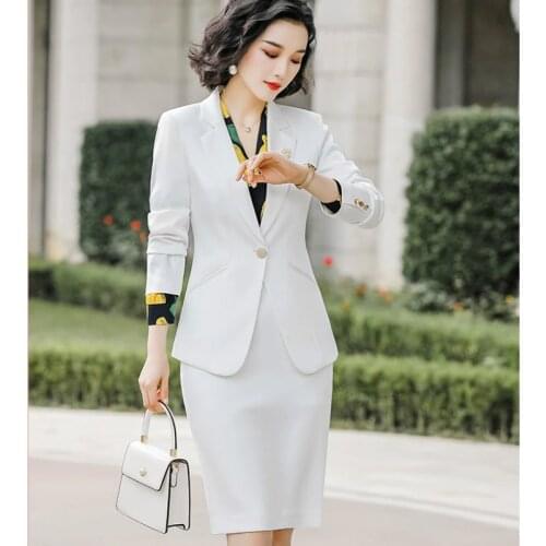 Womens suits autumn new temperament fashion single buckle solid color professional decoration body skirt womens two-piece suit