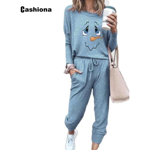 Cashiona Women Two Piece Set 2021 Spring Autumn New Cartoon Printed Top Casual Pants Set Plus size Woman Tracksuit Streetwear
