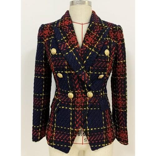 High Quality Newest Vogue Nice Baroque Designer Blazer WOmens Metal Lion Buttons Tweed Blazer Jacket