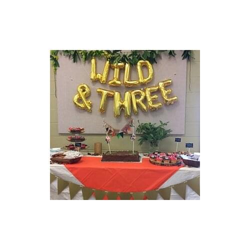 Gold or silver Young WILD & THREE third birthday letter Foil balloons baby shower baptism photo props party decorations