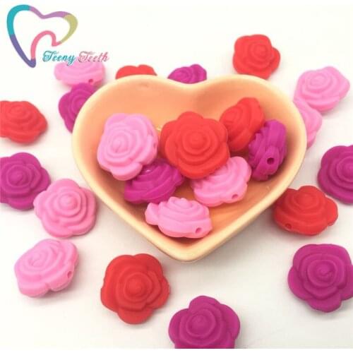 Teeny Teeth 10 PCS Pink Red Flower Silicone Rose Beads Food Grade DIY Baby Pacifier Chain Teething Bracelet Necklace Accessories