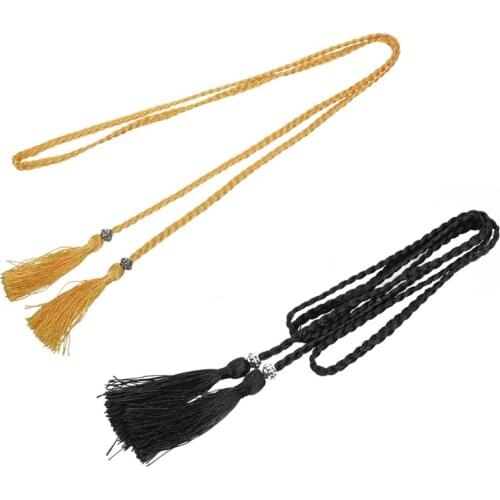 2 Pcs Woven Tassel Belt Knot Decorated Waist Chain Waist Rope Gold & Black