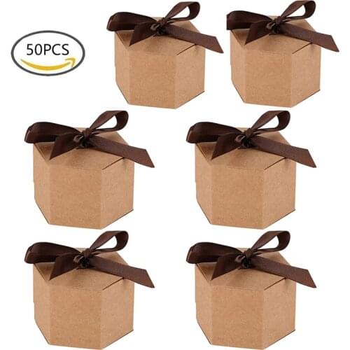 20/50pcs kraft Paper Gift Box Candy Boxes With Ribbon For Cake Snack Jewelry Packing Box Wedding Decoration Event Party Supplies