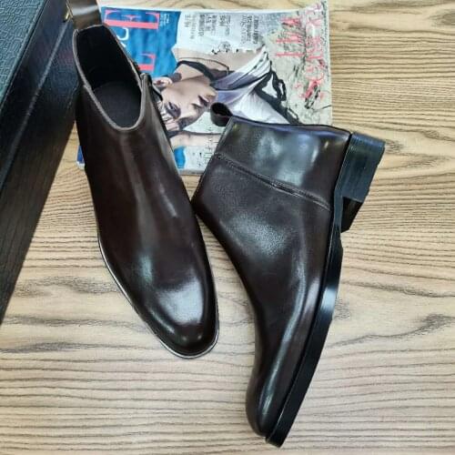 2020 New Mens Full Grain Leather Boots British Chelsea Boots Men Leather Shoes Business Formal Boots with zipper