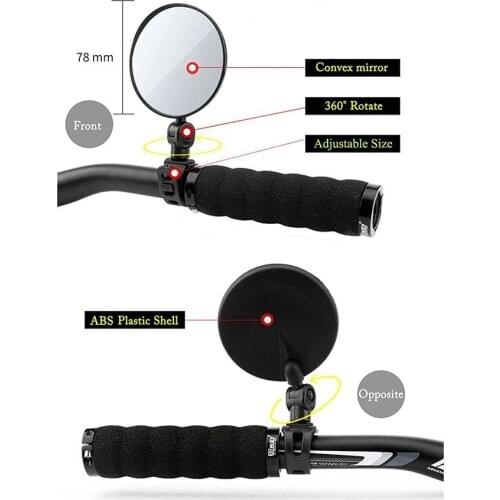 2021 1Pair Bicycle Rearview Mirror Convex 360° Rotation Adjustable Size ABS Plastic Housing Cycling Equipment Handlebar Mirrors