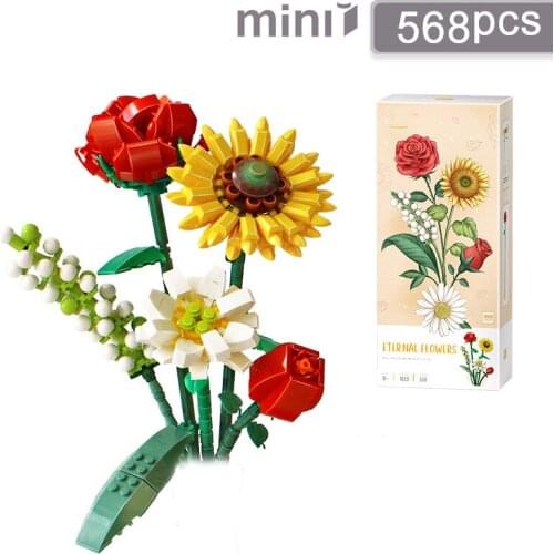 568pcs Bouquet Building Blocks Girl Gift Home Decoration Rose Chrysanthemum 3D Model Assembled Building Blocks Childrens Toys