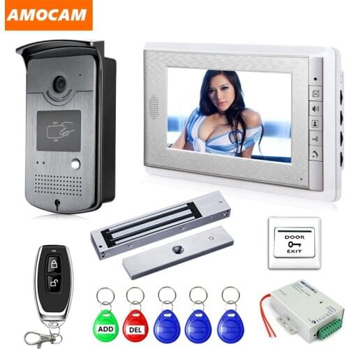 7" Screen Video Door Phone Intercom system 5-RFID Keyfob + Electric Lock+ Remote Control + Power video doorbell visual intercom