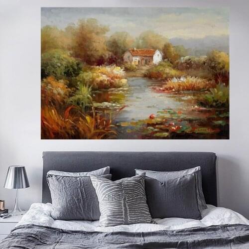 HD Print Abstract Mediterranean Sea Garden Landscape Oil Painting on Canvas Modern Sofa Poster Art Wall Picture for Living Room