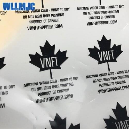 Free sample washing care label tagless heat press transfers iron on t shirt labels