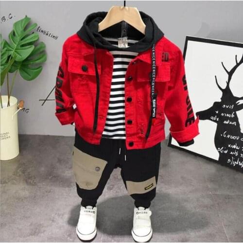 Brand Baby Boy Clothes Suits Spring Casual Baby Clothing Sets Children Suit cowboy coat, hoodie and jeans Pants Autumn Kids Set