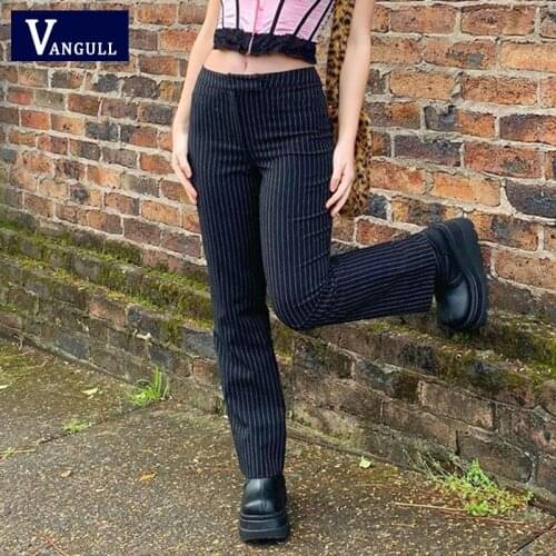 Vangull Striped Pants For Women Y2K Fashion Gothic High Waist Straight Pants Streetwear Fashion Outfits Korean Style Trouser