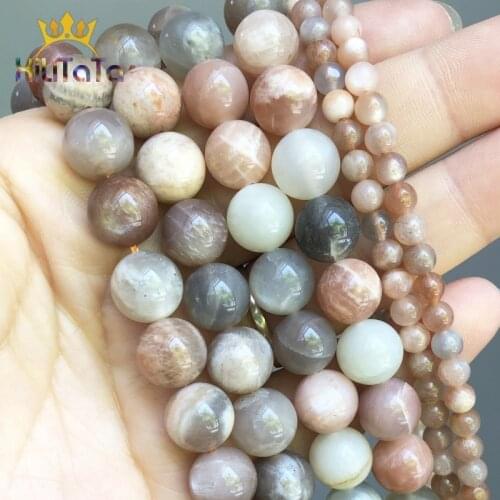 Natural Genuine Stone Beads Mix Moonstone Sunstone Round Loose Beads For DIY Jewelry Making Bracelet Accessories 15'' 4/6/8/10mm