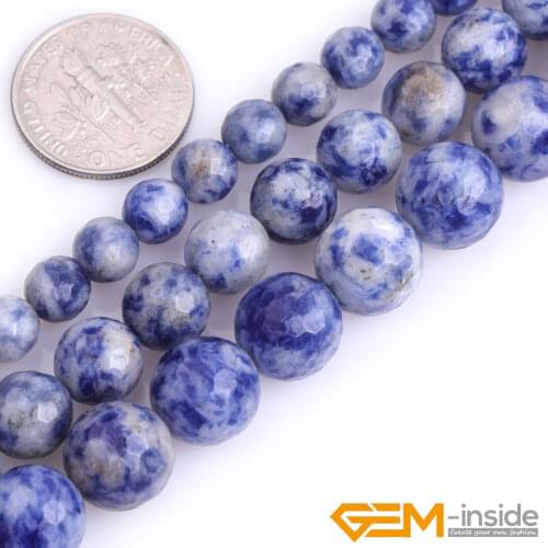 Natural Stone Blue Sodalite Jaspers Faceted Round Bead For Jewelry Making Strand 15" DIY Jewelry Bracelet Beads 6mm 8mm 10mm