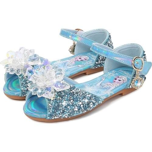 Disney children shoes summer new fashion girl breathable soft bottom Frozen Aisha Princess sequined crystal sandals for kids