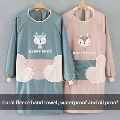 Apron Gown Long-Sleeved Household Kitchen Waterproof and Oil-Proof Japanese Cartoon Korean Adult Men and Women Overalls Custom