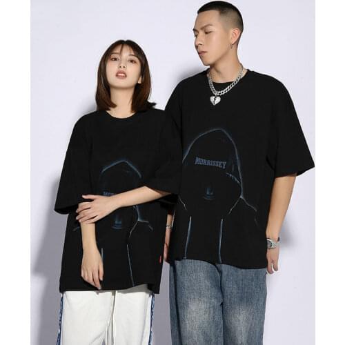Harajuku Mushroom Embroidery Patchwork Short Sleeve T Shirts Mens Streetwear Hip Hop Casual Cotton Loose T-Shirts Couples Tops