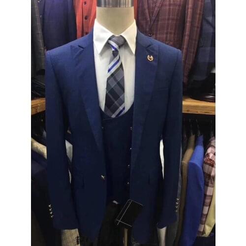 Tailored fashion classic navy blue wedding suit for men 3-piece slim fit pointed Lapel formal business party bridegroom suits