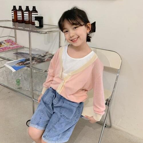 Summer New Baby Girls Knitted Cardigan V Neck Casual Thin Knitted Coat for Girls Kids Sun Protection Jackets Childrens Clothing
