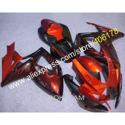 Fairings Body Kit For Suzuki 2006 2007 GSXR 600 750 K6 GSXR600 GSXR750 06 07 Red Flame Fairing Kit (Injection Molding)