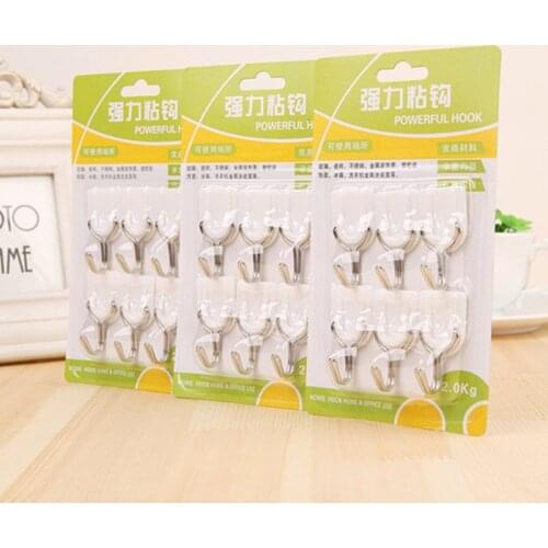 6pcs Strong Adhesive Traceless Hanging Hook Kitchen Bathroom Wall-Mounted Towel Storage Hanger Tile Glass Stick Hook Holder