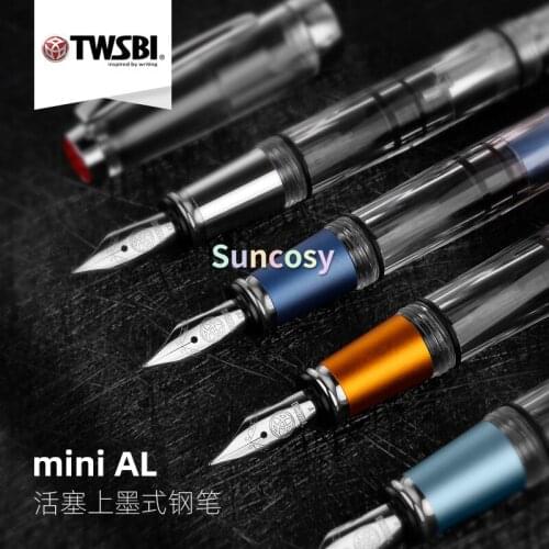 TWSBI Mini AL Fountain Pen Limited Edition, Mint Blue Anodized Aluminum Finish, Built-in Piston-filler, Gift Pen Case Set