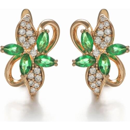 Harong Fashion Copper Crystal Stud Earring Piercing Wedding Elegant Jewelry Red Blue Natural Zircon Earrings Women Girls Gift