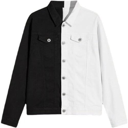 2022 Mens Autumn Dual-Color Patchwork Denim Jacket Youth Lapel Color Block Embroidery Casual Denim Jacket