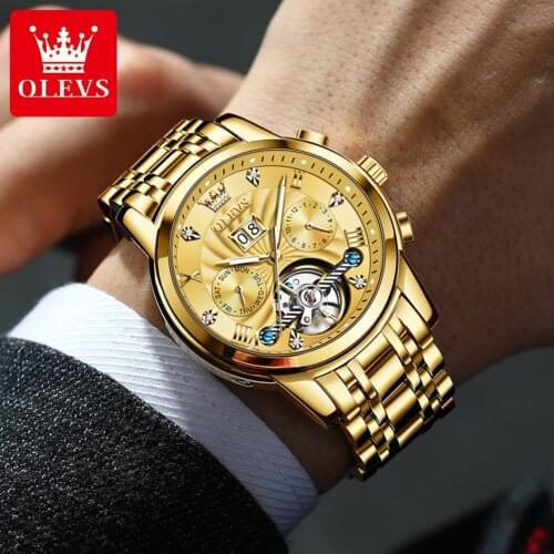 OLEVS Luxury Gold Automatic Mechanical Men Watches Stainless Steel Waterproof Date Week Fashio Classic Wristwatches Reloj Hombre