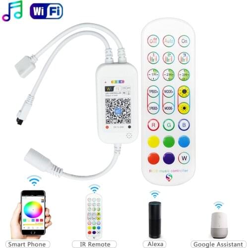 Music Wifi LED Controller 4 Pin RGB LED Strip Light Contoller 5-24V APP Remote Voice Control Work with Alexa Echo Google
