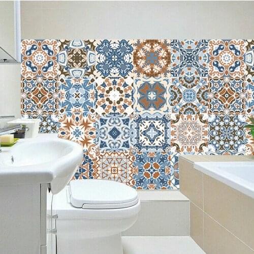 Retro Mosaic wall sticker bathroom tile Waist Line Wall Sticker Kitchen Adhesive Toilet Waterproof PVC Vinyl Wall Decal