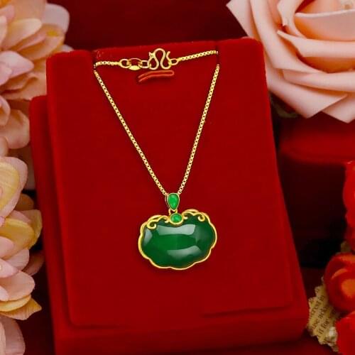 Natural Emerald Gemstone Jade Gold Necklace Pendant 14k Yellow Gold Jewelry Gemstone for Women Wedding Engagement Jewery Gifts