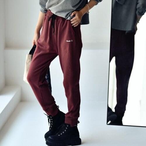 MICOCO K2113C Literature and art contracted loose Comfortable elastic waist pure cotton leisure sports Beam foot trousers